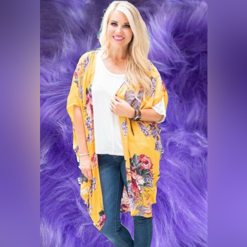 Umgee Live Your Life Vibrant Yellow Silky Floral Kimono